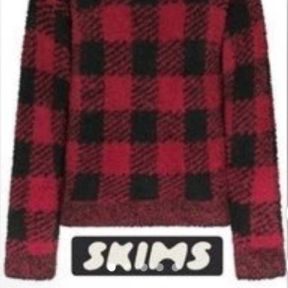 Skims cozy hoodie in color, brick buffalo check size small/medium